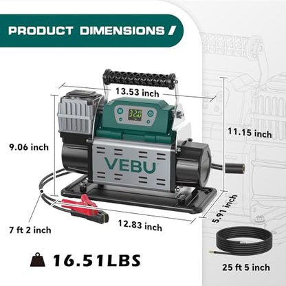 ‌RV Air Compressor 12V Tire Inflator, 150PSI with Auto Shut-off, Digital Display & Preset, 5.65CFM Fast Inflation for Off-road Vehicles, Trucks, SUVs, RVs, ATVs, Corded Electric - style: Single Cylinder + Digital Display