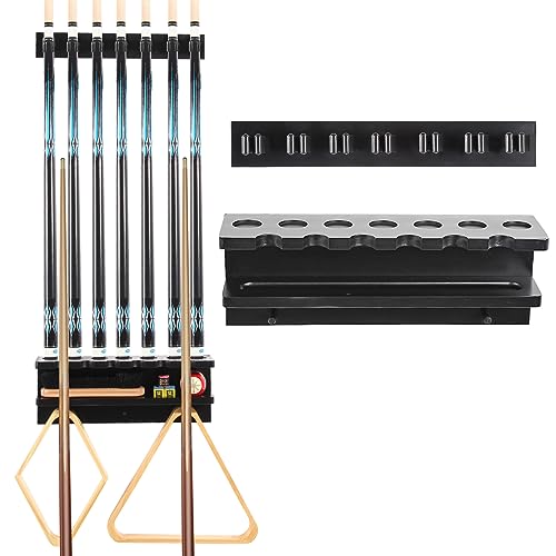 Pool Stick Holder Wall Mount for 7 Cues, Wooden Billiards Pool Cue Rack, Pool Cue Holder Pool Table Accessories Equipment Organizer, Pool Cue Rack Billiards Accessories for Game Room Men Cave- Black - size: Standard