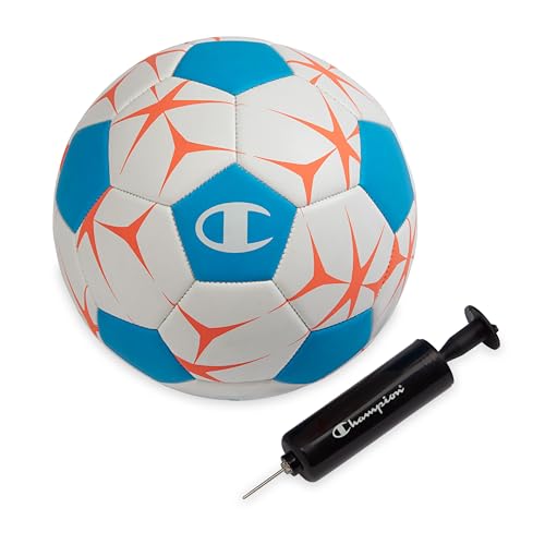 Champion Soccer Ball Youth & Adult – Matte Finish, 32-Panel Design, Enhanced Control, Sizes PVC Cover, Sizes 3,4 and 5 for Indoor & Outdoor Training, Includes 6" Pump - color: White/Fierce Tide/ Very Coral, size: 4