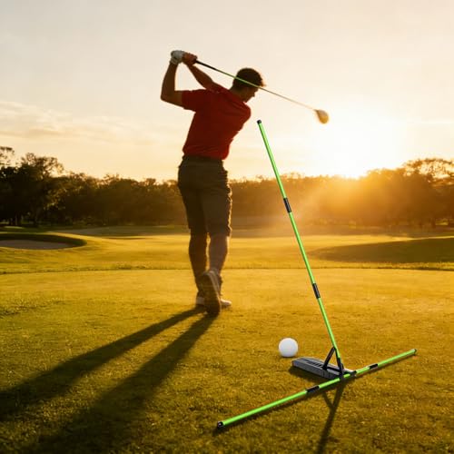 Golf Alignment Stick Trainer with Adjustable Swing Plane Guide, Full Swing Correction Training Aid for Men Women Beginners, Indoor Outdoor Golf Practice Tool