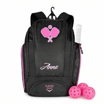 Personalized Pickleball Bag - Large Pickle Ball Backpack with Shoe Compartment, Fence Hook, Paddle Holder - Gifts for Men & Women