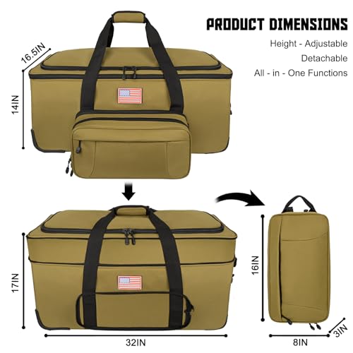 150L Large Rolling Duffle Bag with Wheels, Heavy Duty 32'' Tri-Wheel Gear Hauler for Camping,Moving Sports Equipment,Military & Airline Checked Bag Approved,Khaki - color: Khaki