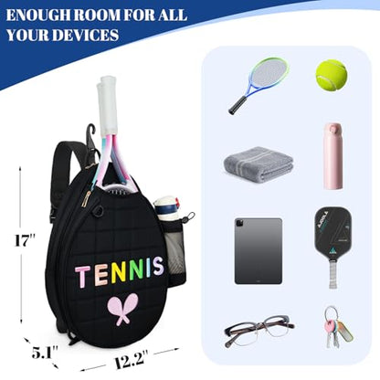 NZNDB Tennis Bags for Women Girl, Tennis Sling Crossbody Backpack, Water Resistant Tennis Bag for Pickleball, Tennis, Racketball - color: Black