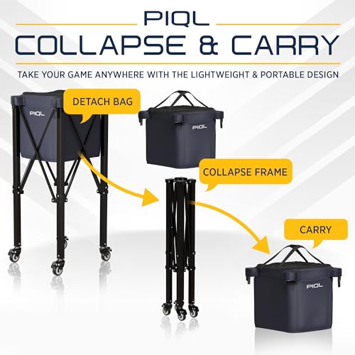 Navy Blue Pickleball Ball Caddy - Wheeled Cart, Storage Bag - 100 pickleball capacity - Tennis Ball Hopper