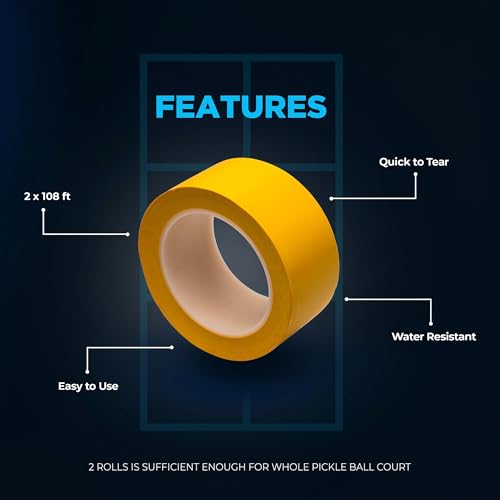 2-Pack Pickleball Court Tape 2in x 108FT – Temporary Court Marking Kit for Outdoor & Indoor Courts, Floor Tape for Pickleball, Tennis, Badminton, Gym, Non-Reflective