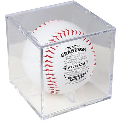 SYNGUCK Baseball Gift for Grandson-Clear Acrylic Display Case-Heartfelt Grandparents to Grandson Baseball with Inspirational Message - Perfect Birthday, Graduation Gift - style: Love,grandpa&grandma