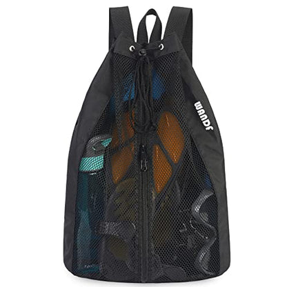 WANDF Swim Bag Mesh Drawstring Backpack Beach Backpack for Swimming, Gym, and Workout Gear - color: Black