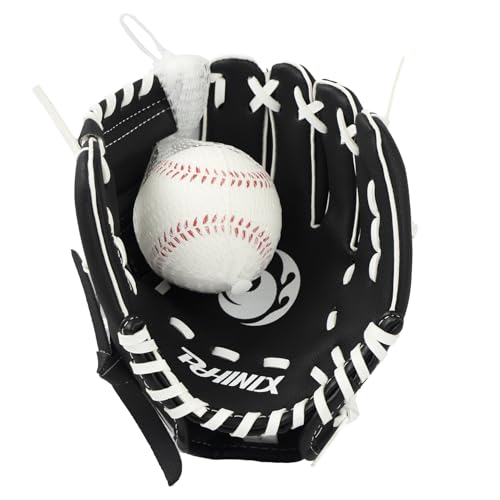 PHINIX Baseball Glove Tee Ball Mitts with Soft Ball for Kids Play & Training 8.5"-10" - color: Black White, size: 8 1/2"Right Hand Throw