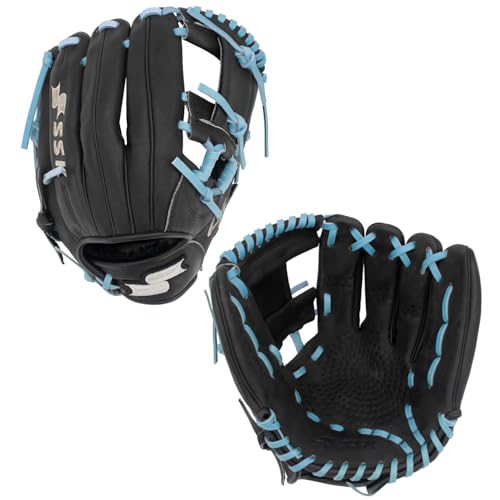 SSK Z5 Craftsman Youth Baseball Glove – 10.5” – 11” – 11.25” – 11.5” Right & Left Hand Throw - color: Black/Columbia - I Web, size: 11.5" - Left Hand Throw