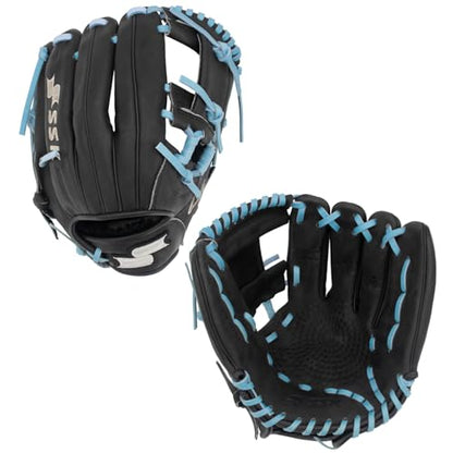 SSK Z5 Craftsman Youth Baseball Glove – 10.5” – 11” – 11.25” – 11.5” Right & Left Hand Throw - color: Black/Columbia - I Web, size: 11.5" - Left Hand Throw
