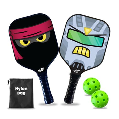 Kids Pickleball Paddle Set of 2 - Includes 2 Pickleball Paddles with 2 Balls, Lightweight, Fiberglass, Better Control, Beginner Racket, Perfect Pickleball Gift for Children Ages 4-12, Yoza