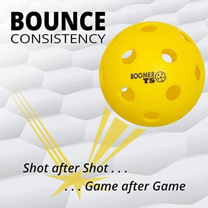 Boomer TS Indoor Pickleballs – Softer Feel for Smooth Indoor Courts – 26 Precision Drilled Holes – Durable & Long-Lasting – 100s of Smiles in Every Ball!