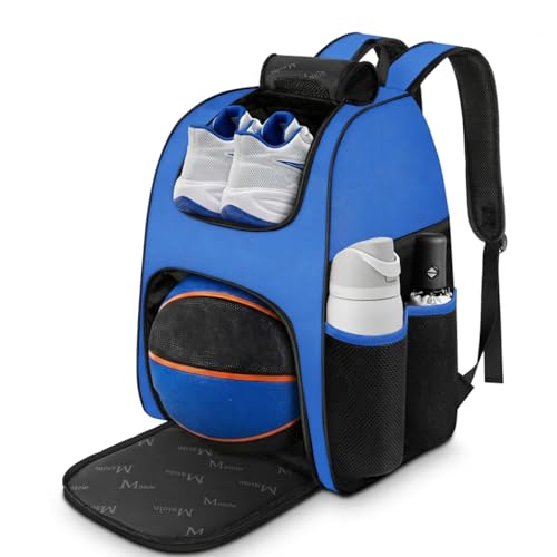 MATEIN Basketball Bag, Sturdy Soccer Bag with Ball Holder & Shoe Compartment, Large Basketball Backpack for Training Equipment, Water Resistant Sports Ball Backpack Fits Volleyball Football, Colorful - color: Blue