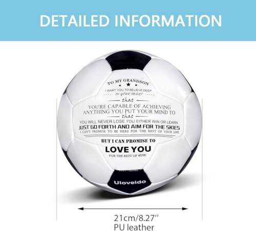 Traditional Black White Soccer Ball High Performance Diameter 21cm/ 8.3 Inch, I Love You Inspirational Soccer Gifts for Birthday Christmas - color: Grandson