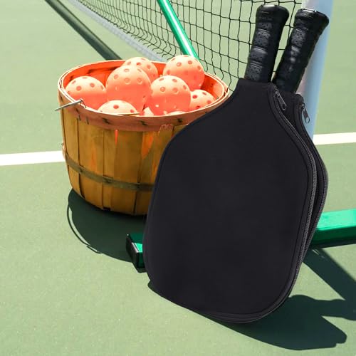 2 PCS Pickleball Paddle Covers, Durable Neoprene Universal 8.26 x 11.8Inch Zippered Racket Sleeve Storage Bag, Fits USAPA Standard Pickleball Racquets - color: Black