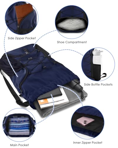 BROTOU Soccer Bags, Football Backpack, Volleyball Bag, Drawstring Soccer Backpack with Ball and Shoe Compartment - color: Dark Blue