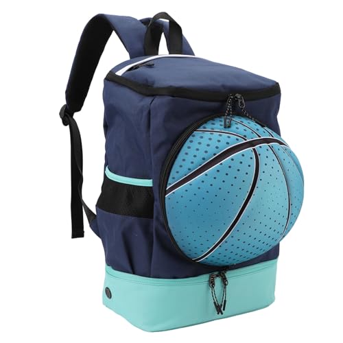 Basketball Backpack Adjustable Shoulder Straps and Back Oxford Fabric Water and Tear Resistants Soccer Basketball Bag with Reinforced Zippers for Football Outdoor Gym - color: Navy Blue with Lake Blue