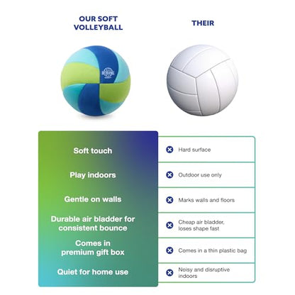 MOTOMY™ Indoor Soft Volleyball, Cushioned Fabric Training Ball for Kids & Youth, Quiet House Practice Design with Realistic Bounce & Lightweight Feel, Volleyball Gifts for Boys, Girls and Teens