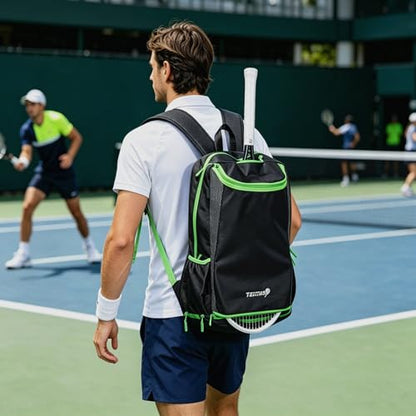 Tennis Bag Tennis Backpack for Women Men, Large Tennis Backpack 25L with Ventilated Shoe Compartment,Water-Resistant Sports Gmy Bag Fit for Pickleball, Badminton Court Training & Daily Use - color: Black