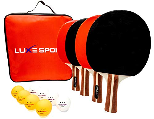 Ping Pong Paddle Set of 4 - Full Table Tennis Bundle inc. 4 Ping Pong Paddles, 8 Three Star Balls, Portable Storage Travel Bag/Case - Racket Set for 2 or 4 Players - Rec Indoor / Outdoor Games