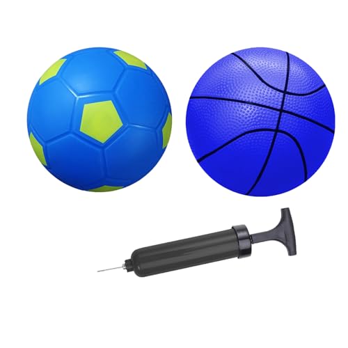 ABAJI Mini 2 Pack Toy 5 inch Basketball Soccer Ball Pump Needle Rubber Material Mini Hoop Toddlers Kids Teenagers Swimming Pool Indoors Outdoors - color: Blue
