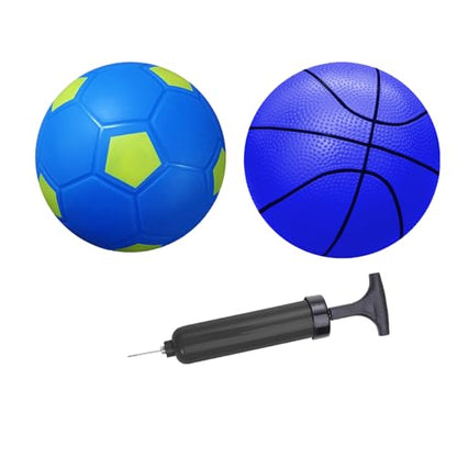 ABAJI Mini 2 Pack Toy 5 inch Basketball Soccer Ball Pump Needle Rubber Material Mini Hoop Toddlers Kids Teenagers Swimming Pool Indoors Outdoors - color: Blue