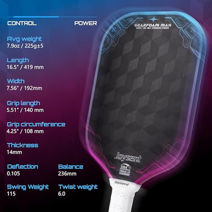 3D-T700-18K Carbon Fiber Pickleball Paddle with 14mm Foam Core, USAPA Approved Premium Pickle Ball Racket Set with Enhanced Spin, Balance Control & Power, Gearfoam Max