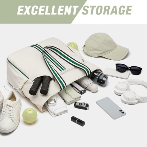 G4Free Pickleball Bag, Pickleball Tote Bag for Women Men, External Ball Bag with Shoe Compartment & Paddle Cover Pocket - color: Beige&green