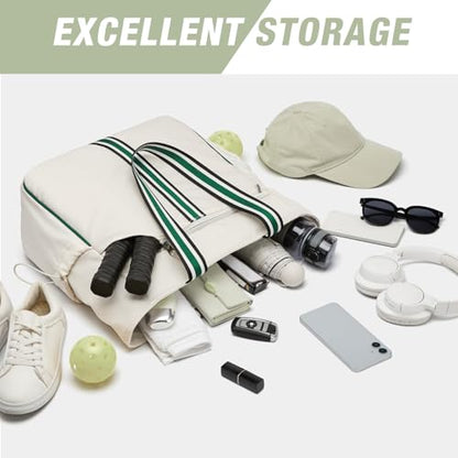 G4Free Pickleball Bag, Pickleball Tote Bag for Women Men, External Ball Bag with Shoe Compartment & Paddle Cover Pocket - color: Beige&green