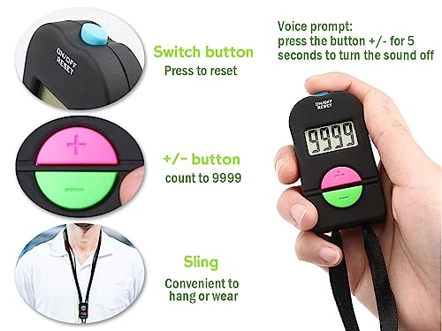 4 Pieces Digital Hand Tally Counter, Small Golf Sports Counter, Digital Tally Counter with Lanyard, Electronic Hand Clicker Counter, Easy to Operate, for Golf/Football Sports