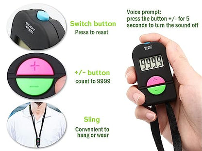 4 Pieces Digital Hand Tally Counter, Small Golf Sports Counter, Digital Tally Counter with Lanyard, Electronic Hand Clicker Counter, Easy to Operate, for Golf/Football Sports