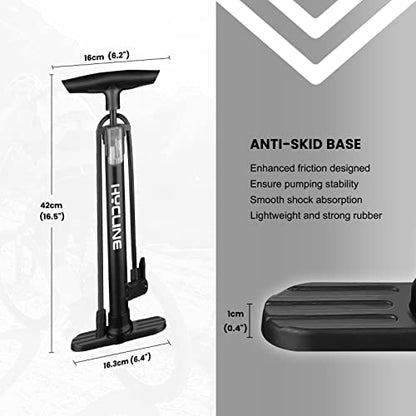 Hycline Bike Floor Pump: Bicycle Tire Pump 160 PSI with Schrader & Presta Valve - High Pressure Air Pumps for Road MTB BMX Hybrid Bikes Tires, Balls, Inflatables - color: Black