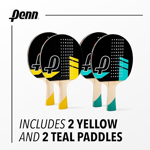 Penn 4-Player Ping Pong Paddle Set - 4 5.0 Paddles, 6 3-Star Balls, 2 Storage Pouches - Pro-Grade Rubber for Spin & Power on Table Tennis Rackets - Ergo Handle for Grip Comfort in Ping Pong Play