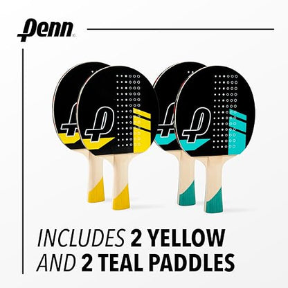 Penn 4-Player Ping Pong Paddle Set - 4 5.0 Paddles, 6 3-Star Balls, 2 Storage Pouches - Pro-Grade Rubber for Spin & Power on Table Tennis Rackets - Ergo Handle for Grip Comfort in Ping Pong Play