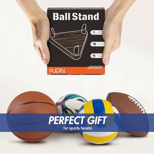 PUERSI Ball Holder Wall Mount Ball Stand Display Storage for Basketball Football Soccer Volleyball - color: Walnut-1 Pack