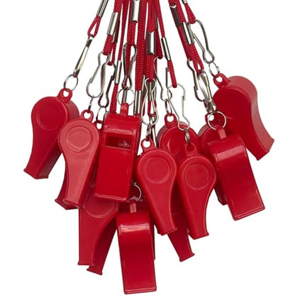 20 Pcs Plastic Loud Whistles with Lanyard for Referee Coaches Basketball Football Sports Training Game Event Lifeguard Survival Emergency Fun School Kids Tool Set Suppliers - color: Red