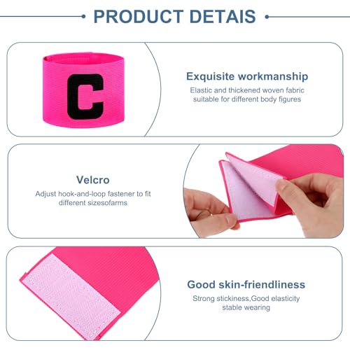4PCS Pink Nylon Elastic Protective Arm Badge, Captain Arm Bands for Soccer Adjustable Leader Captain Armband Outdoor Player for Basketball Football Team