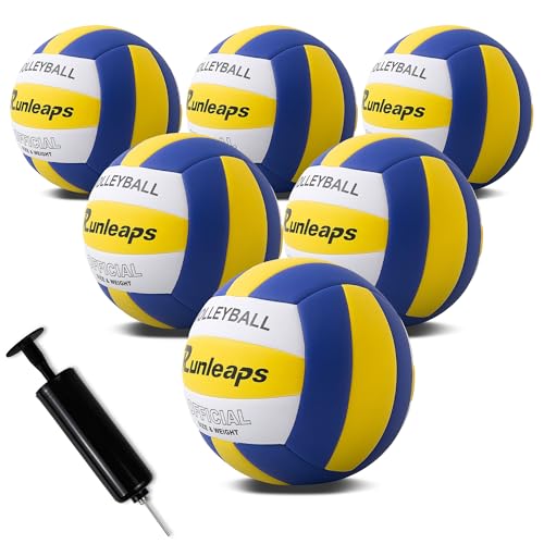 Runleaps 6 Pack Volleyballs, Waterproof Indoor Outdoor Volleyball for Beach Game Gym Training with Pump (Official Size 5) - color: Yellow White Blue