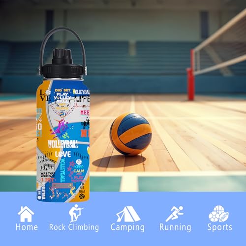 Volleyball Water Bottle 32oz Volleyball Stainless Steel Tumbler Volleyball Insulated Bottles For Men Women Volleyball Gifts For Volleyball Lover Player Fan Coach - color: Volleyball