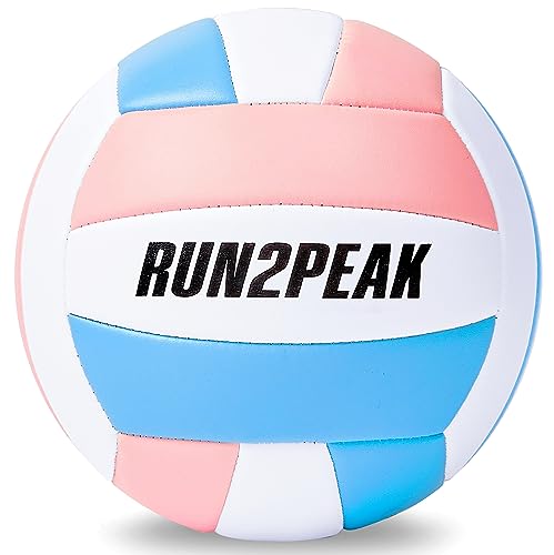 RUN2PEAK Soft Touch Volleyball Ball Gifts for Teen Girls Kids Youth Team Beginners Durable Volleyballs for Outdoor Indoor Beach Pool Water Play Official Size 5 Training Practice Volley Ball - color: Pink/Blue