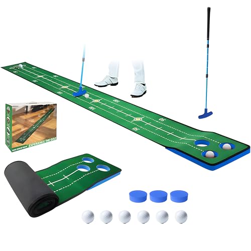 Putting Game, Indoor Green Putting Game Set, Detachable Golf Putting Mat - Includes 1 Putter, 6 Golf Balls, 3 Golf Cups, 1 Bag for Home Office Backyard with Family/Friends