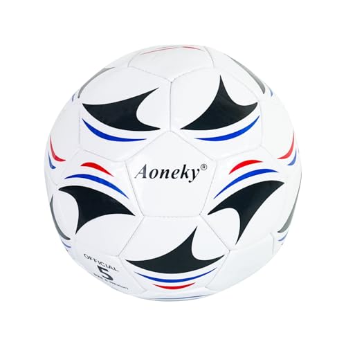 Aoneky Size 5 Soccer Ball for Training and Recreation, Durable Machine Stitched PVC Leather, Includes Hand Pump for Easy Inflation