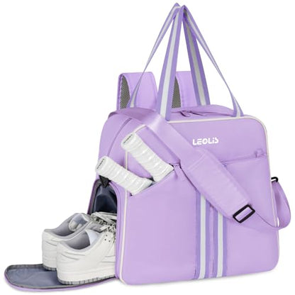 Pickleball Bag Pickle Ball Backpack for Women,Pickleball Accessory Tote Sport Equipment Bag Machine Washable with Shoe Compartment,Wet Pocket,Adjustable Shoulder Strap Fence Hook,Great Gift 30L-Purple - color: Purple