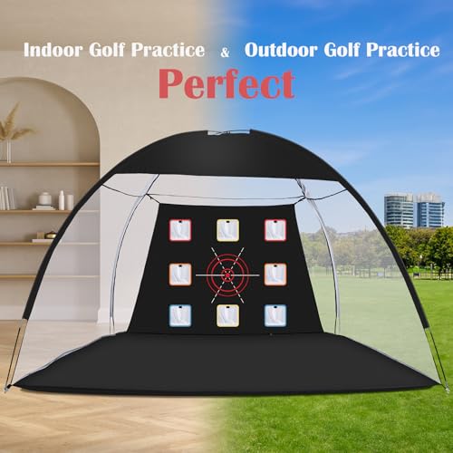 Golf Net, 10 x 7ft Backyard Practice net, Golf Hitting,Driving Net with mat for Indoor/Outdoor - style: Nine Targets