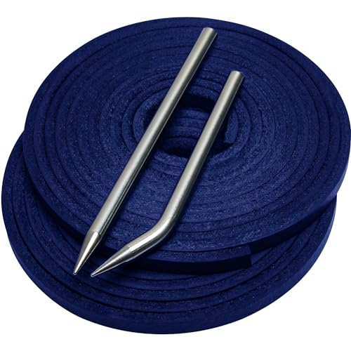 Softball Baseball Glove Lace, Mitt Lace Repair Kit Includes 2 Leather Laces and Lacing Needle for Catcher's Glove - color: Dark Navy Blue