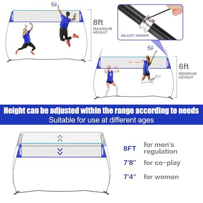 Volleyball Net, 14FT Freestanding Volleyball Net for Backyard, Adjustable Height and Instant Setup, Professional Portable Training Practice Set for Indoor and Outdoor with Carry Bag