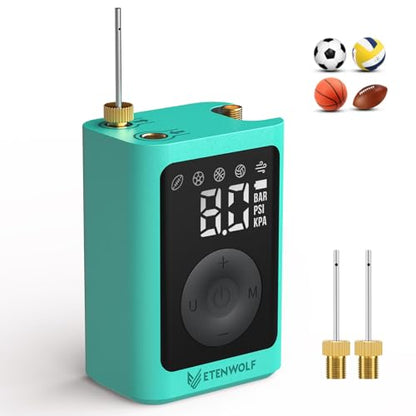 ETENWOLF Electric Ball Pump Inflation & Deflation 2-17PSI, 2600mAh Basketball Pump with Precise Pressure Gauge, Rechargeable Air Pump for Balls, Soccer Ball Air Pump - color: Dark Cyan