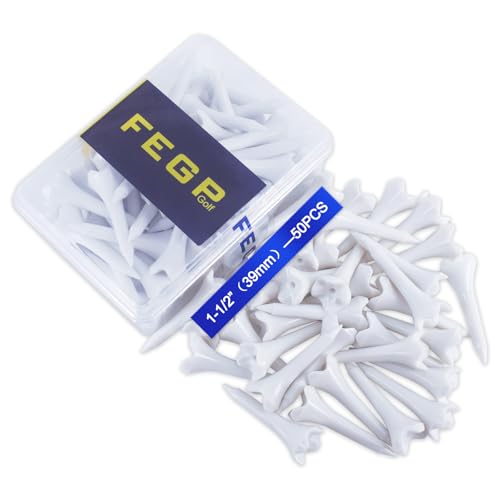 1 ½” Plastic Golf Tees - These Short Golf Tees are Perfect for Irons, Hybrids, Par Threes, Low Profile Woods, and the Driving Range -Pack of 50 Bulk White Durable 4 Prongs Plastic Tees