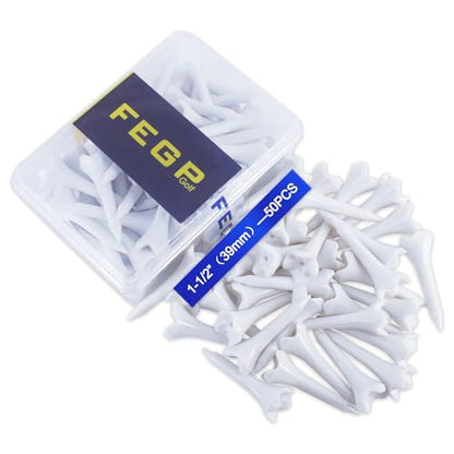 1 ½” Plastic Golf Tees - These Short Golf Tees are Perfect for Irons, Hybrids, Par Threes, Low Profile Woods, and the Driving Range -Pack of 50 Bulk White Durable 4 Prongs Plastic Tees