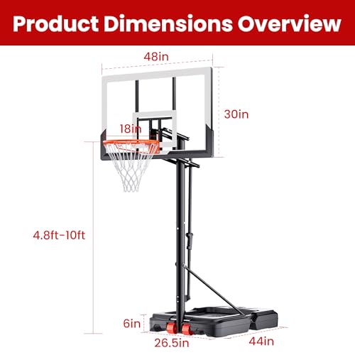 Feelwin Basketball Hoop for Kids Youth Adults, Portable Adjustable Height Basketball Goal with Wheels for Driveway Backyard Outdoor Play